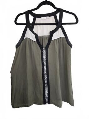 mnk Women's Sleeveless Tank Top Size L Olive Green Black White Polyester
